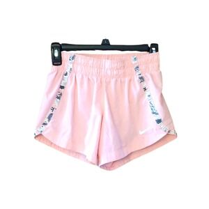 Nike Girl's Large Dri-Fit Pink Athletic Running Shorts with Printed Side Trim